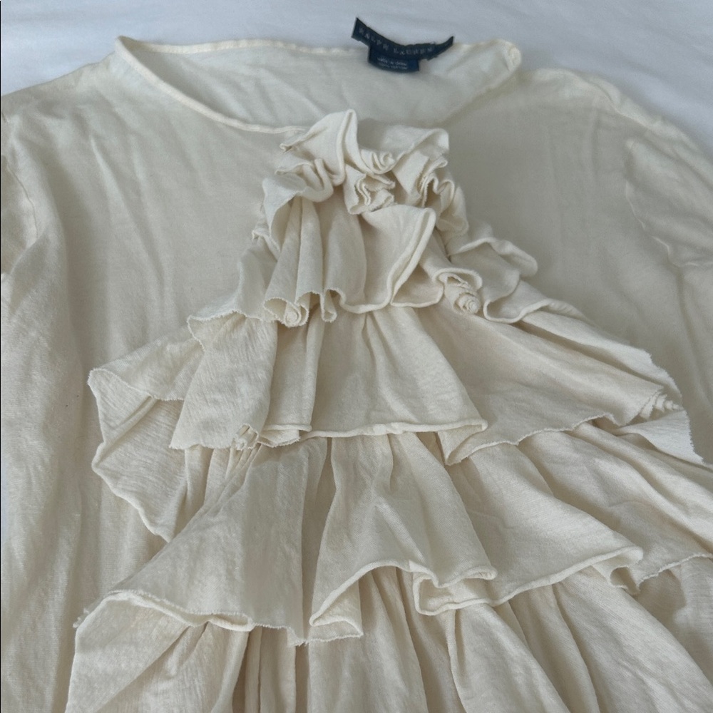Ralph Lauren Blue Label Ivory Ruffle cotton Tee Blouse L